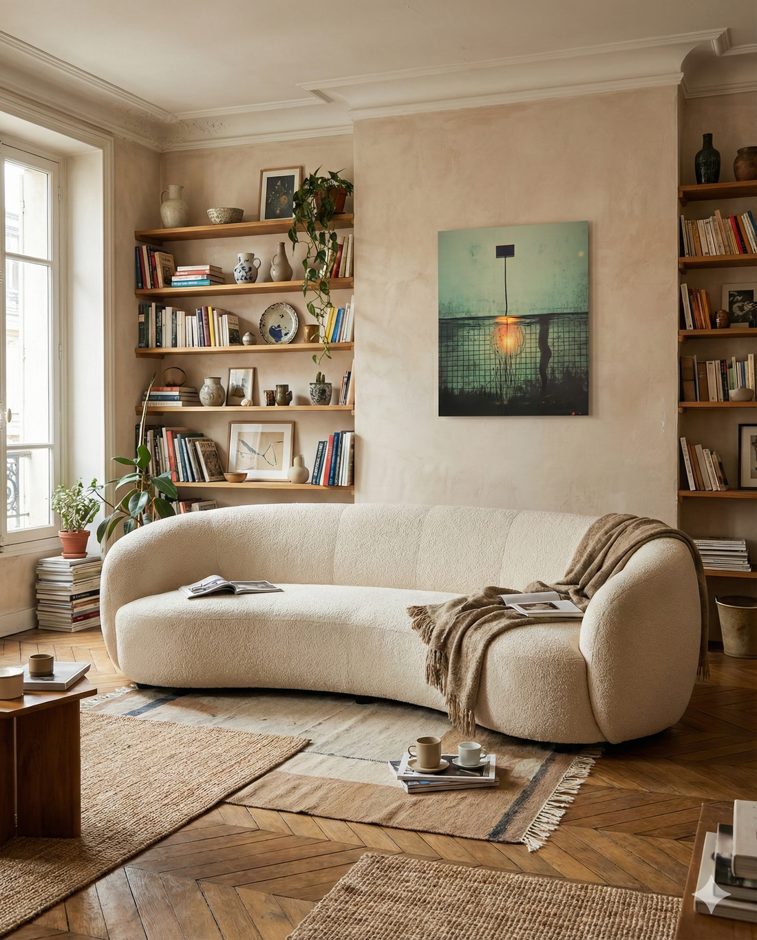 living room in paris with conceptual artwork