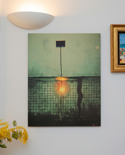 Contemporary teal art print on matte acrylic mounted on wall, atmospheric light wall art NOA Editions Paris