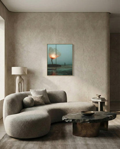 Large format art print in modern living room interior, contemporary wall art on matte acrylic NOA Editions