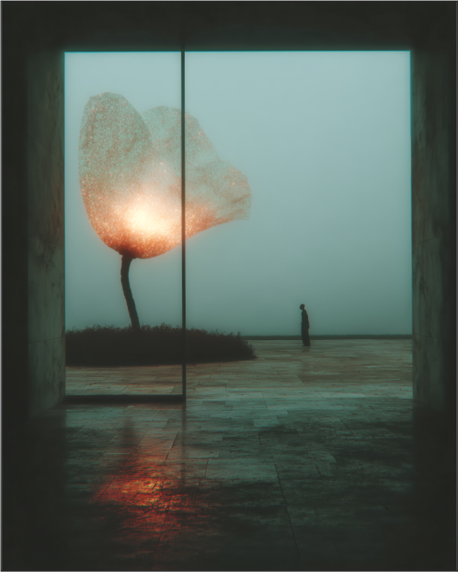 Contemporary digital art print on matte acrylic — glowing light tree, wall art for home by NOA Paris