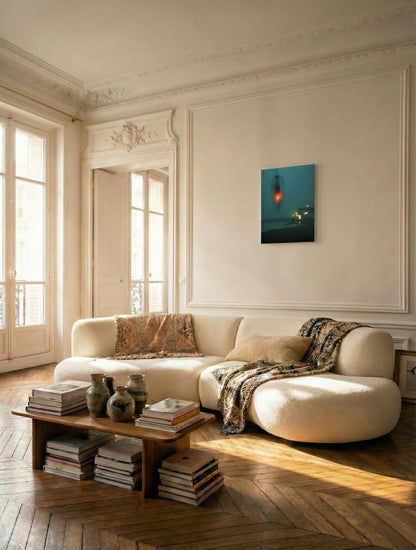 Large format art print in bright Parisian living room, contemporary wall art on plexiglass acrylic, NOA Editions