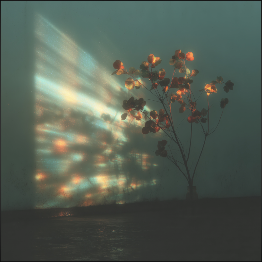 Contemporary botanical light art print on acrylic, dreamy floral wall art with light rays, NOA Paris