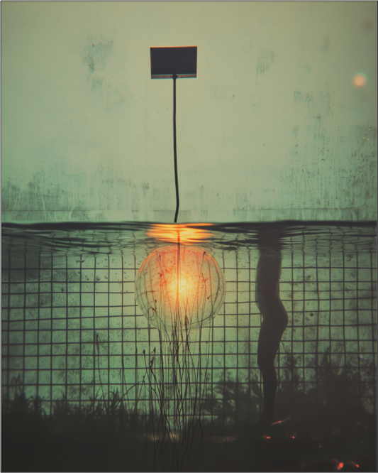 Underwater light bulb digital art print on acrylic, surreal atmospheric wall art, large format print NOA Paris